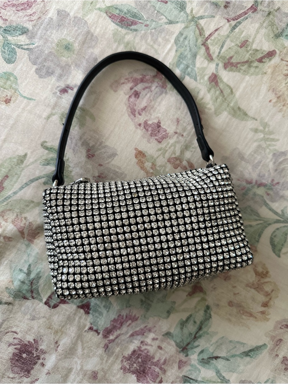 Rhinestone-Embellished Black Mini Shoulder Bag